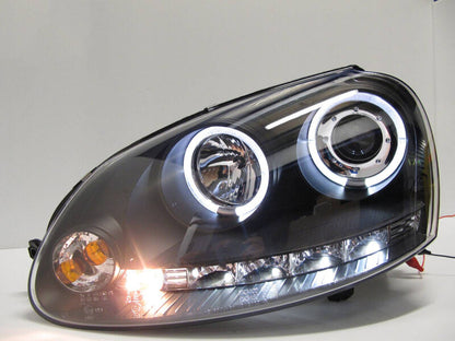 Black LED DRL Angel Eyes Projector Head Lights Fit For VW Golf V TDI GTI 2003-2008