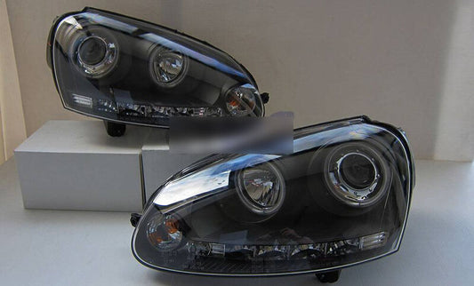 Black LED DRL Angel Eyes Projector Head Lights Fit For VW Golf V TDI GTI 2003-2008