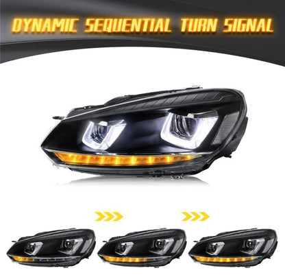 DRL Sequential LED Headlights Fit For Volkswagen VW Golf 6 MK6 GTI TDI 2008-2014