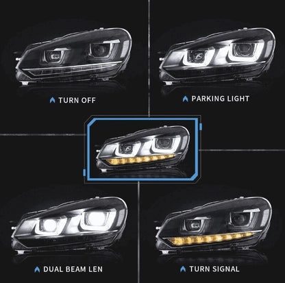 DRL Sequential LED Headlights Fit For Volkswagen VW Golf 6 MK6 GTI TDI 2008-2014