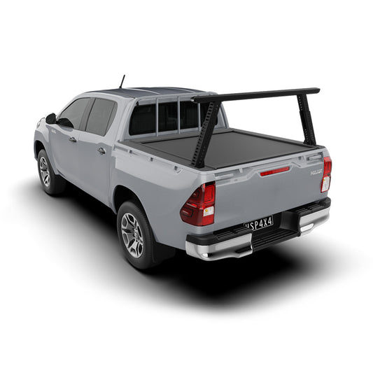 Toyota Hilux SR dual cab with HSP Load Rack Pro tub rack rear three-quarter view