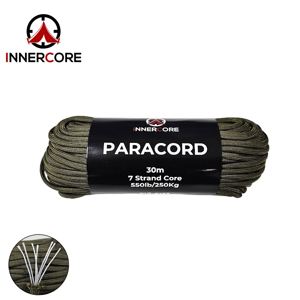 Innercore 100ft 550 Olive Paracord - 7 Strand