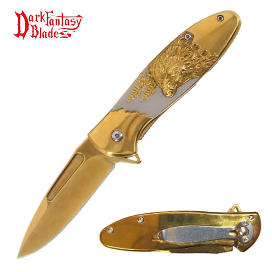 Dark Fantasy Blades Gold Bear Folding Knife