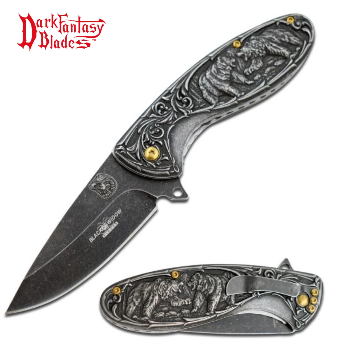 Dark Fantasy Blades Black Bears Folding Knife