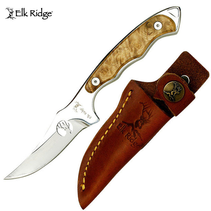 Elk Ridge Maple Burl Wood Handle Knife