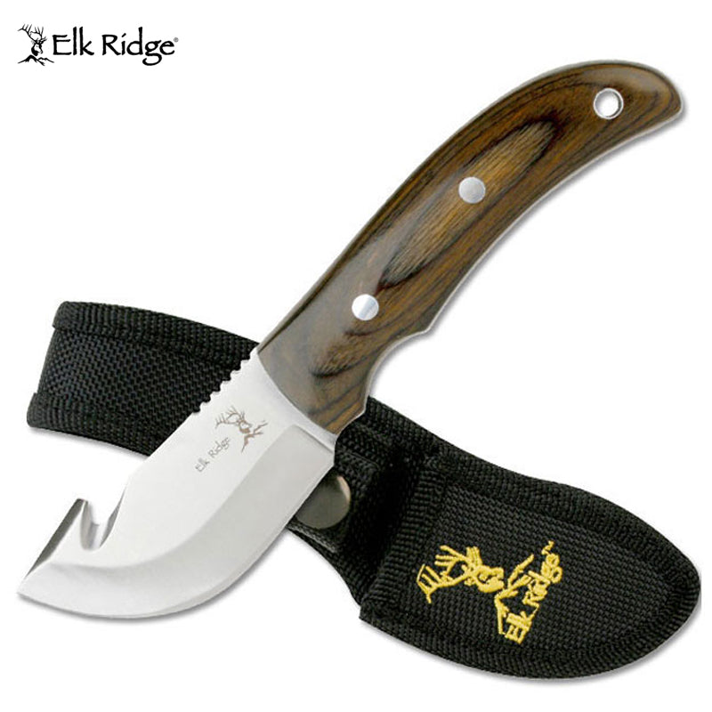 Elk Ridge Wood Gut Hook Skinner Knife