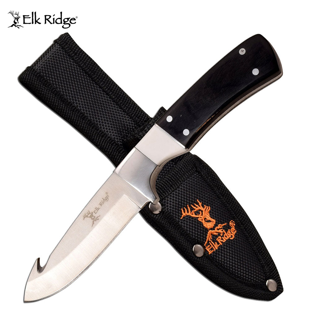 Elk Ridge Black/White Pakkawood Gut Hook Skinner Knife
