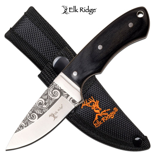 Elk Ridge Etched Blade Hunting Knife - Black