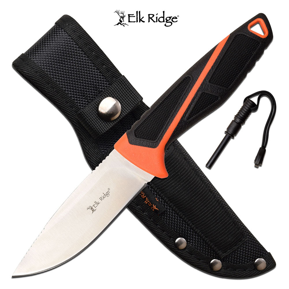 Elk Ridge Black & Orange Fixed Blade w/ Firestarter