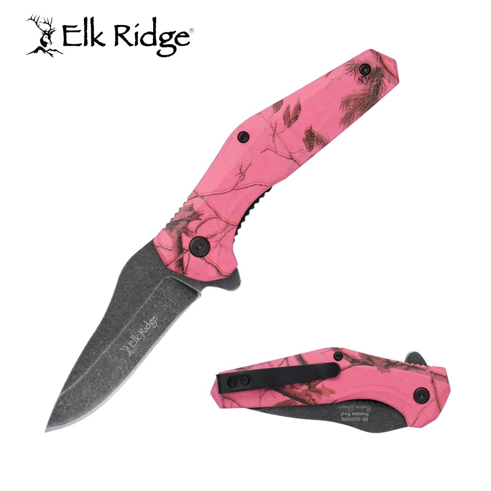 Elk Ridge Stonewashed Pink Camo Pocket Knife