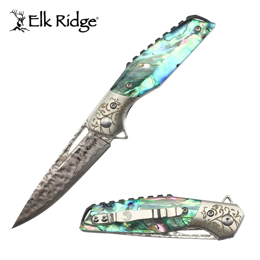 Elk Ridge Abalone Damascus Ball Bearing Pocket Knife
