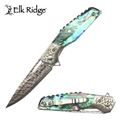 Elk Ridge Abalone Damascus Ball Bearing Pocket Knife