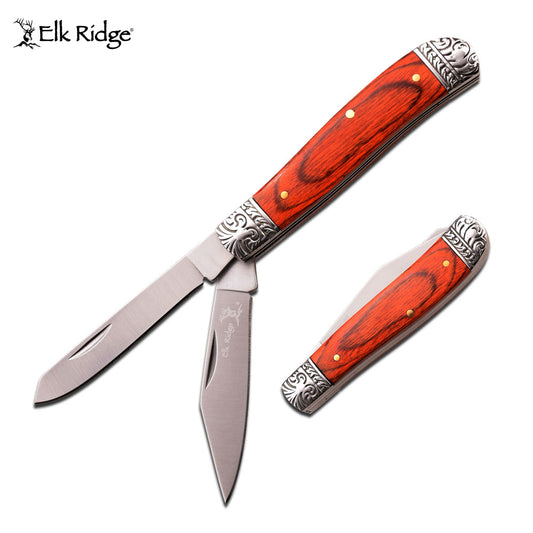 Elk Ridge Twin Blade Gentleman's Brown Wood Knife