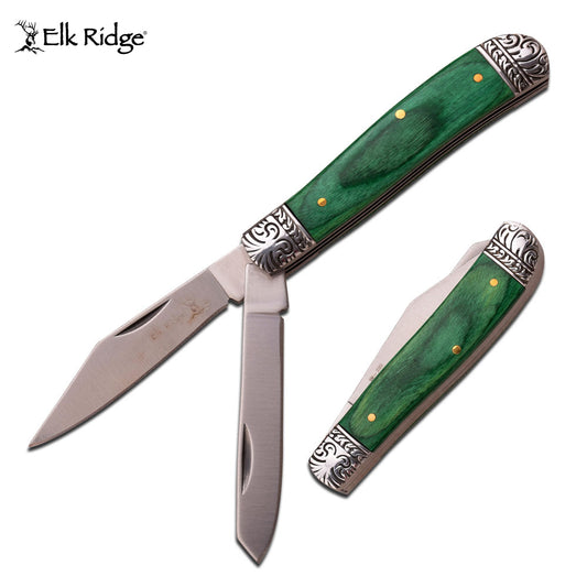 Elk Ridge Twin Blade Gentleman's Green Wood Knife