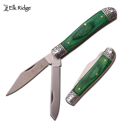 Elk Ridge Twin Blade Gentleman's Green Wood Knife