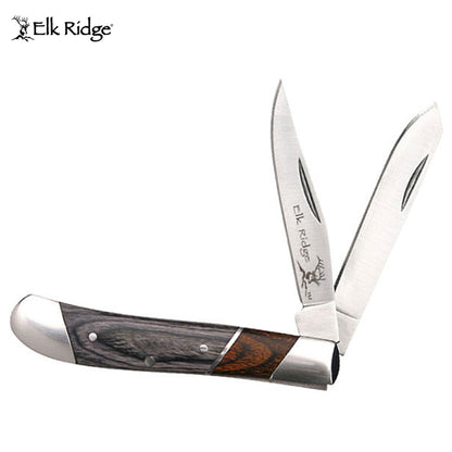 Elk Ridge Twin Blade Gentleman's Black & Natural Wood Knife