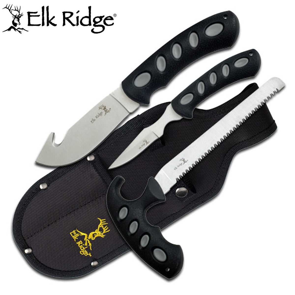 Elk Ridge Gut Hook Skinner, Caper Knife & Saw Hunting Set