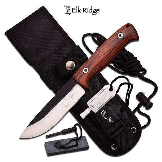 Elk Ridge Pakkawood Knife w Survival Kit