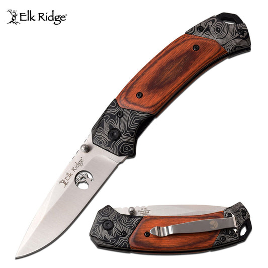 Elk Ridge Brown Pakkawood Pocket Knife