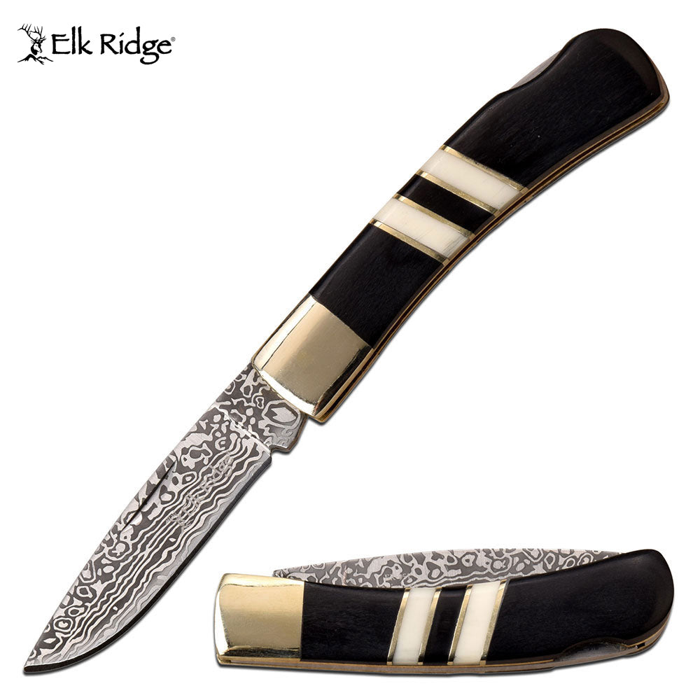 Elk Ridge Damascus Black & White  Pocket Knife