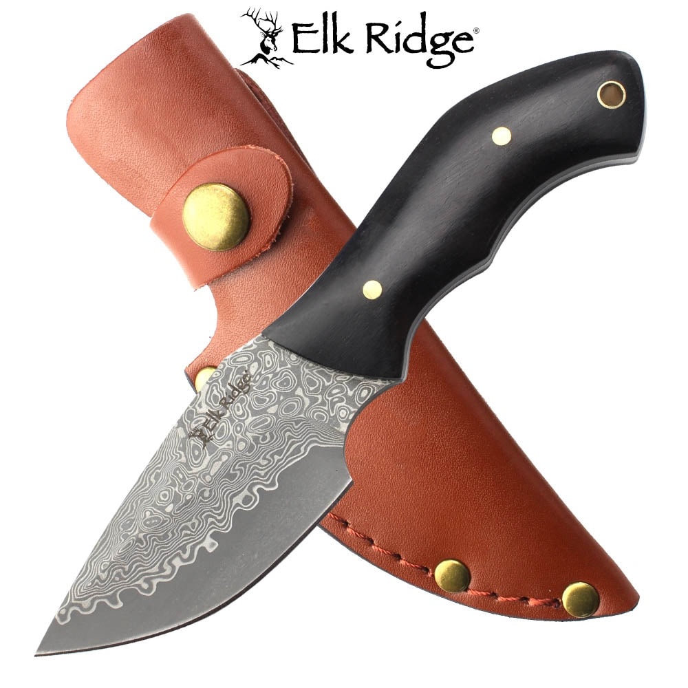 Elk Ridge Damascus Knife w Wooden Handle