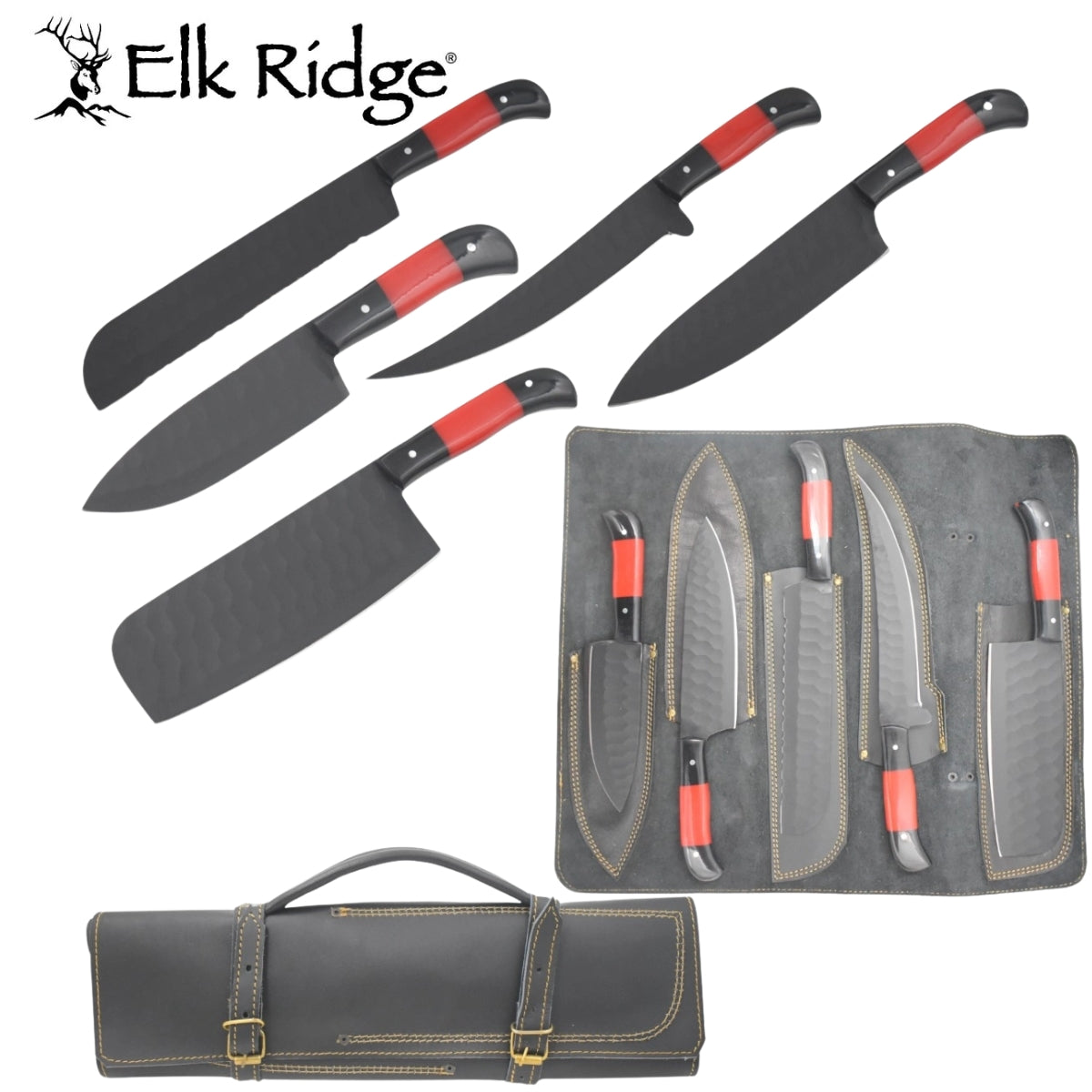 Elk Ridge Red & Black 5 Piece Kitchen Knife Set