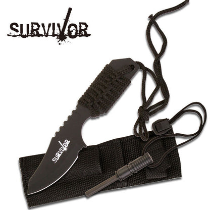 Survivor Black Paracord Wrapped Knife w Fire Starter