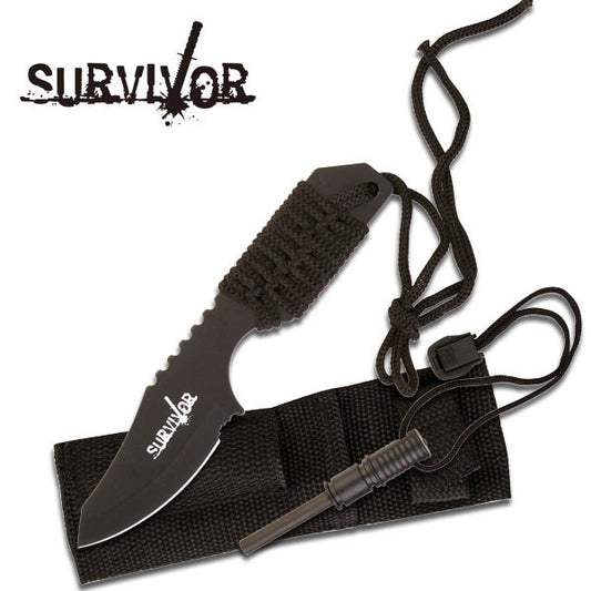 Survivor Black Paracord Wrapped Knife w Fire Starter