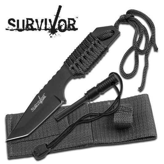 Survivor Knife with Paracord & Firestarter - Black