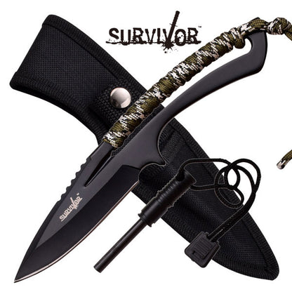 Survivor Knife w Olive Cord & Firestarter