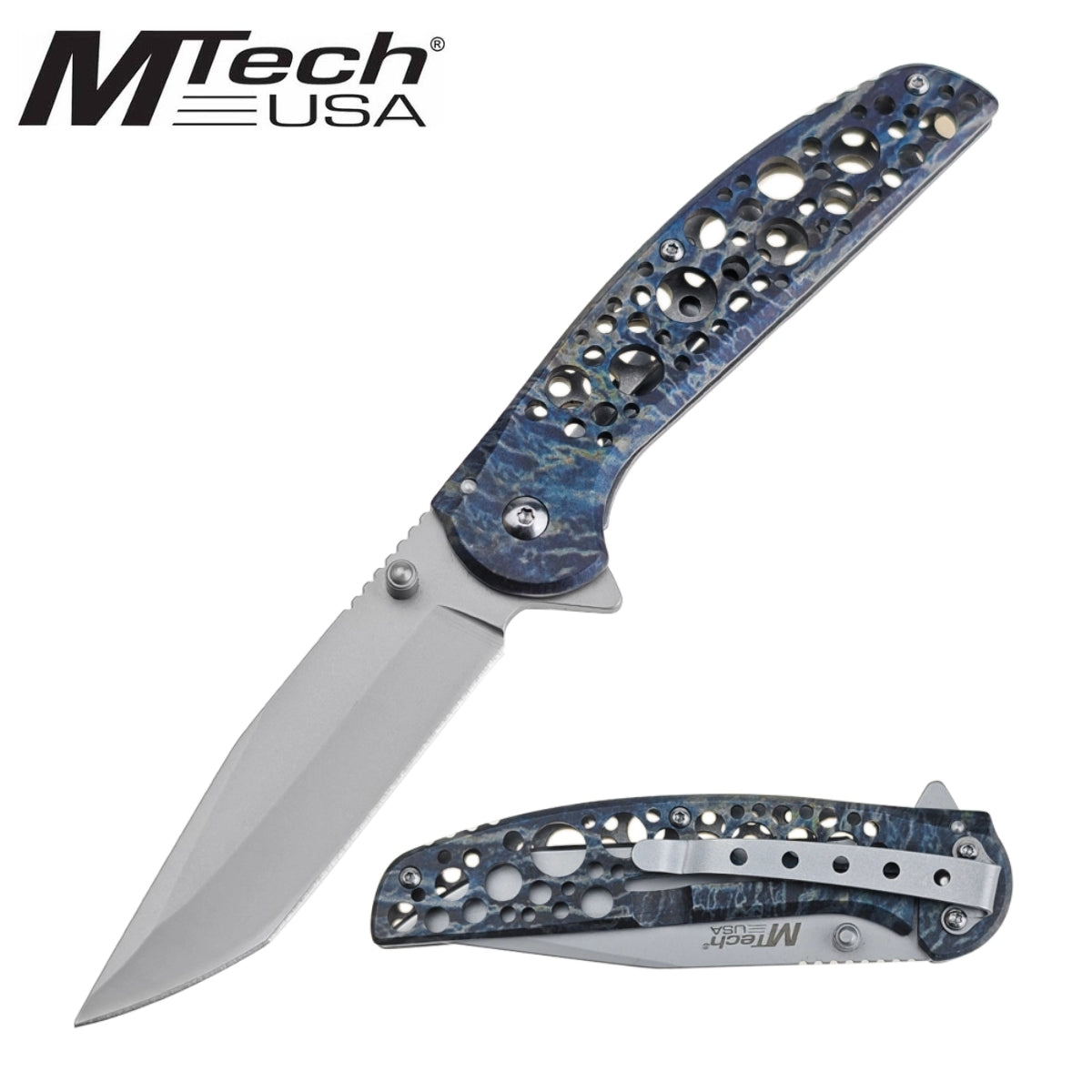 MTech USA Folding Knife Blue Marble
