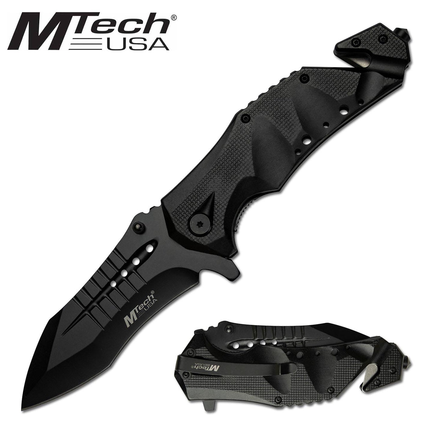 MTech Black Emergency Pocket Knife