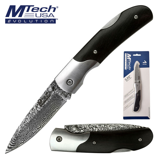 MTech Evolution Damascus Etched Folding Knife