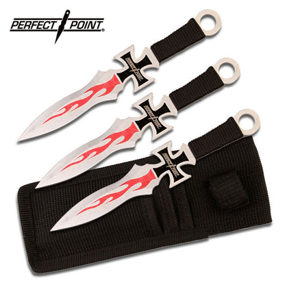 Perfect Point Cross Flame Throwing Knives 3pk