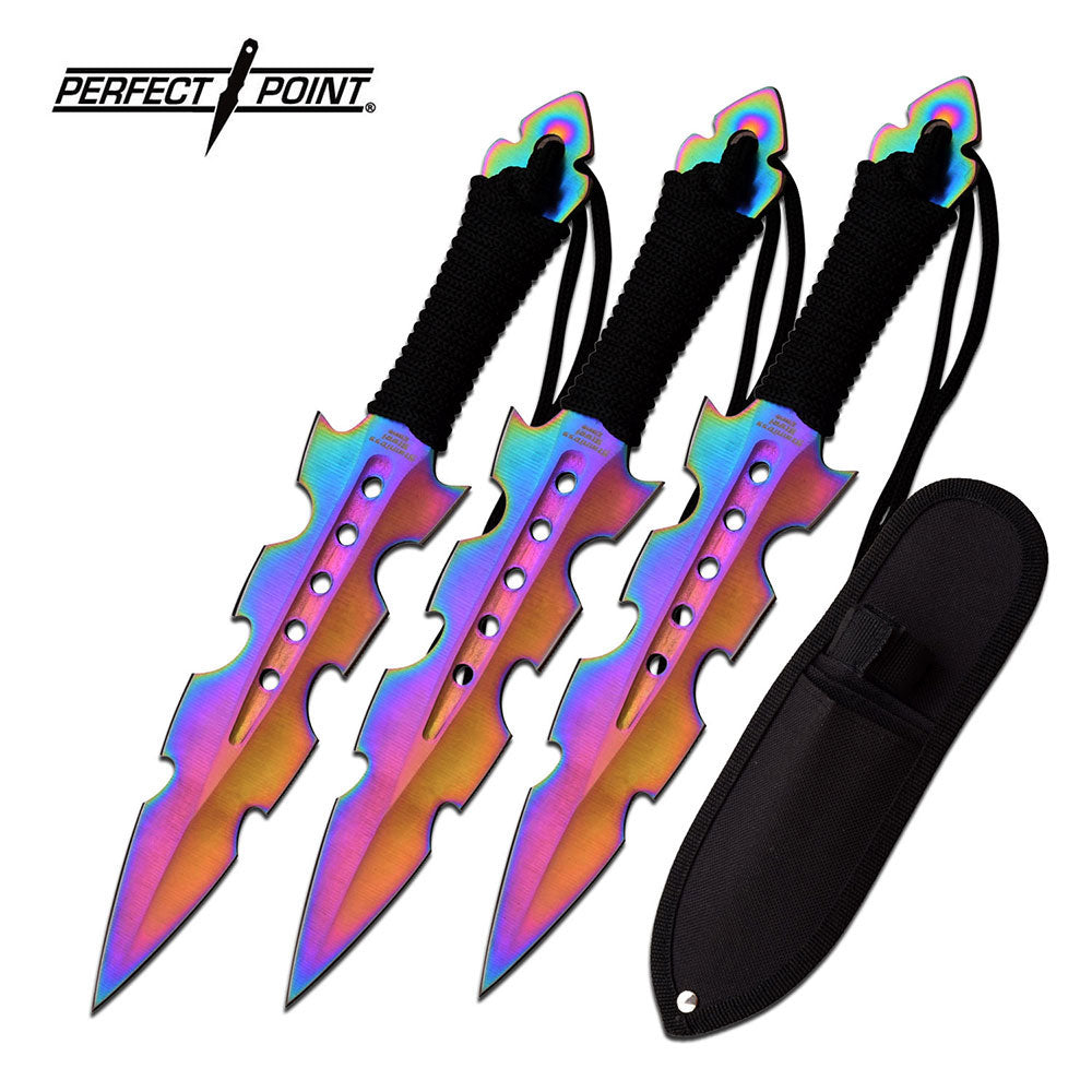 Perfect Point Rainbow Throwing Knives 3pk