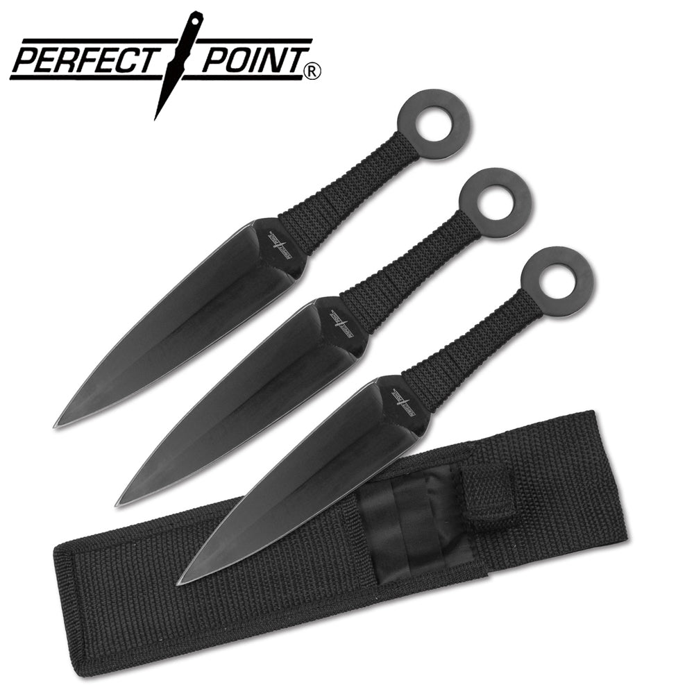 Perfect Point Black Cord Wrapped Throwing Knives 3pk
