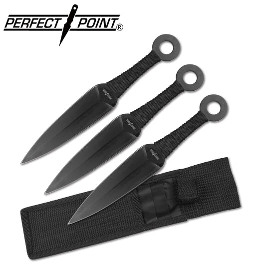 Perfect Point Black Cord Wrapped Throwing Knives 3pk