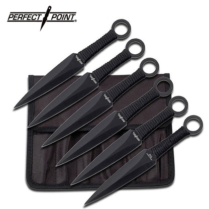 Perfect Point Black Cord Throwing Knives 6pk