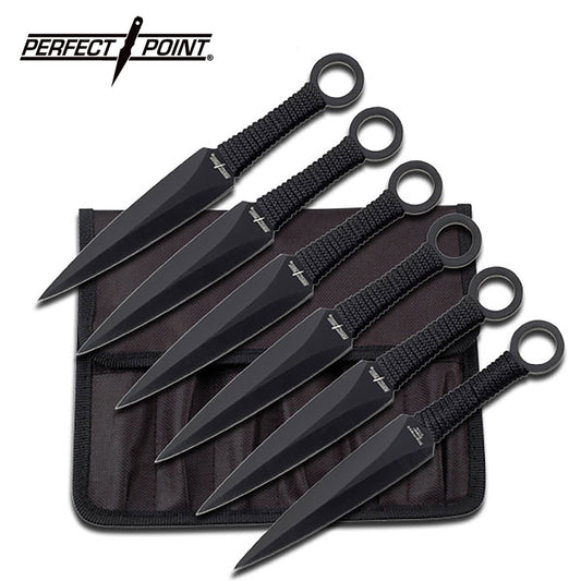 Perfect Point Black Cord Throwing Knives 6pk