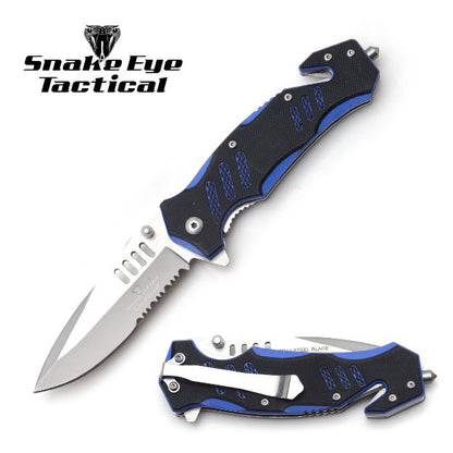 Snake Eye Ball Bearing Rescue Pocket Knife - Blue