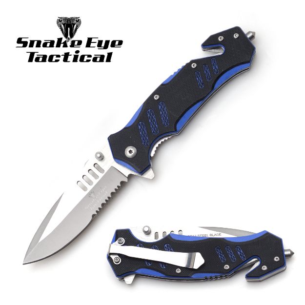Snake Eye Ball Bearing Rescue Pocket Knife - Blue