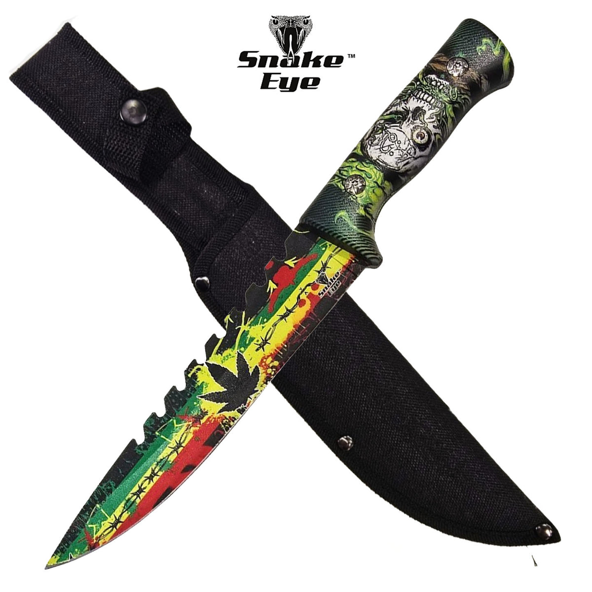 Snake Eye Skull & Leaf Sawback Knife