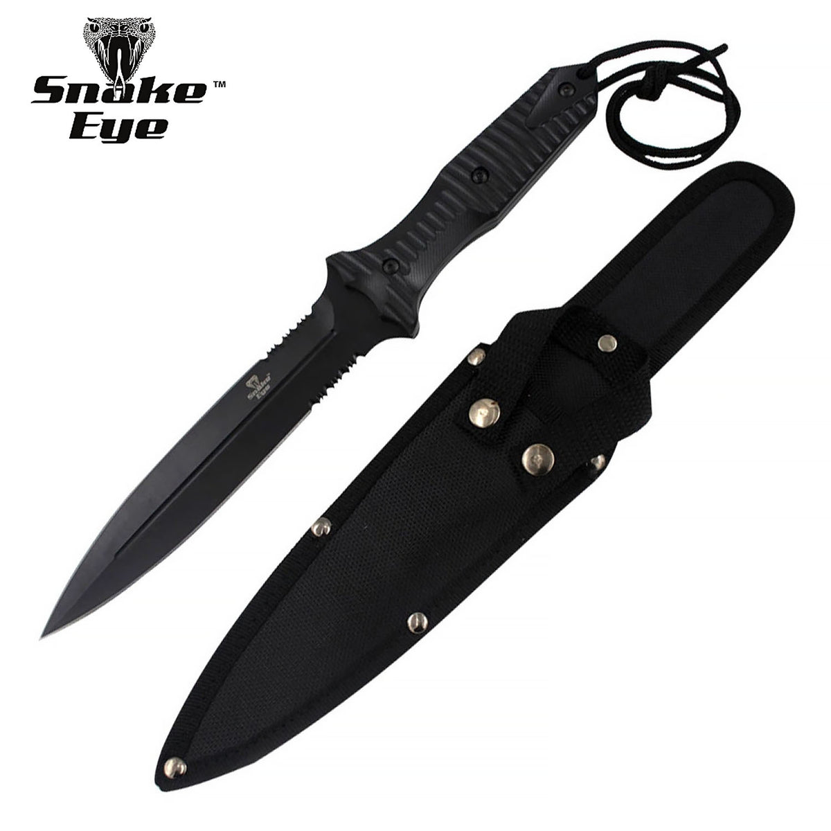 Snake Eye Part Serrated Black Dagger