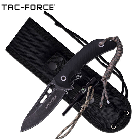 Tac-Force Survival Knife w Paracord, Firestarter & Compass