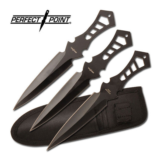 Perfect Point Black Tactical Throwing Knives 3pk