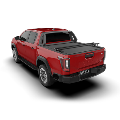 2026 Toyota Hilux featuring HSP Roll Top, 2 x closely placed HSP Load Bars towards the rear of the tub, over a closed HSP Roller Cover