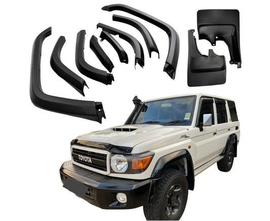 MATTE BLACK OEM FENDER FLARES WITH MUDFLAPS SUITABLE FOR LANDCRUISER 76