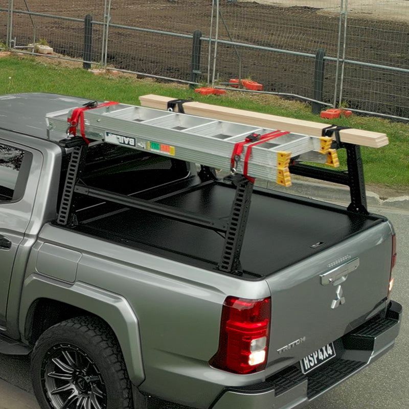 Ute Tub Ladder Rack: HSP Load Rack Pro mounted above the tub and carrying ladders