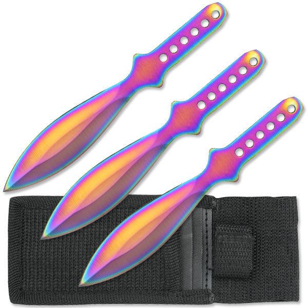 Perfect Point Rainbow Titanium Throwing Knives 3pk