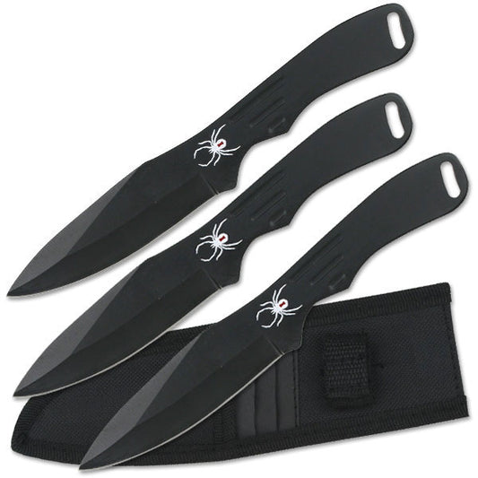 Spider Print Black Throwing Knife Set